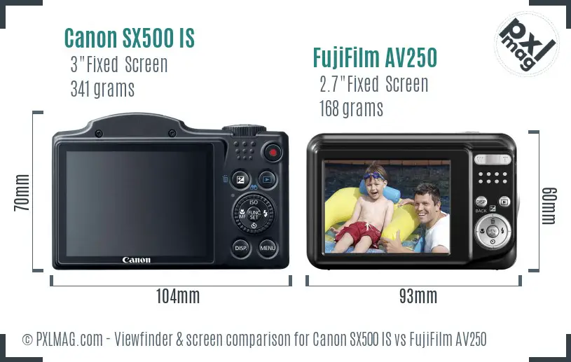 Canon SX500 IS vs FujiFilm AV250 Screen and Viewfinder comparison