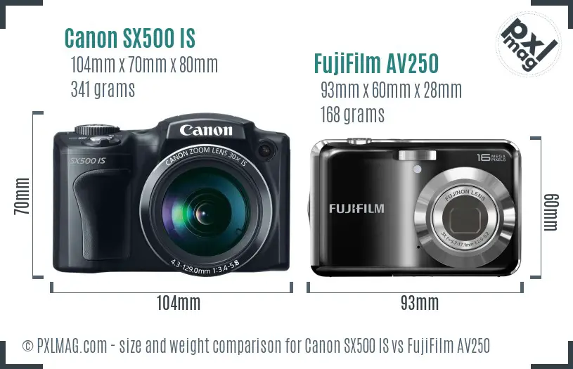 Canon SX500 IS vs FujiFilm AV250 size comparison