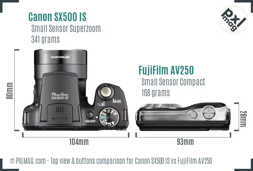 Canon SX500 IS vs FujiFilm AV250 top view buttons comparison