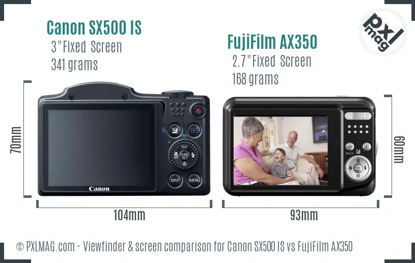 Canon SX500 IS vs FujiFilm AX350 Screen and Viewfinder comparison