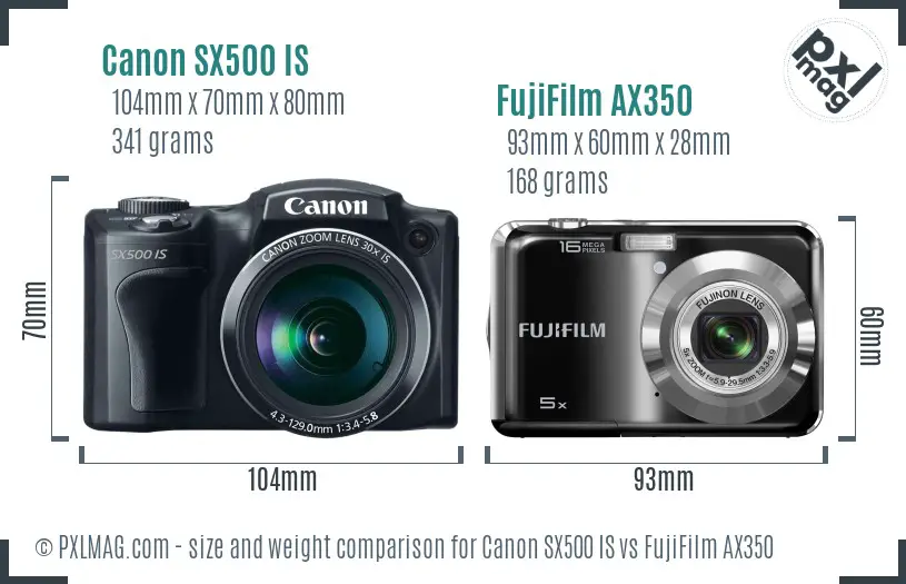 Canon SX500 IS vs FujiFilm AX350 size comparison