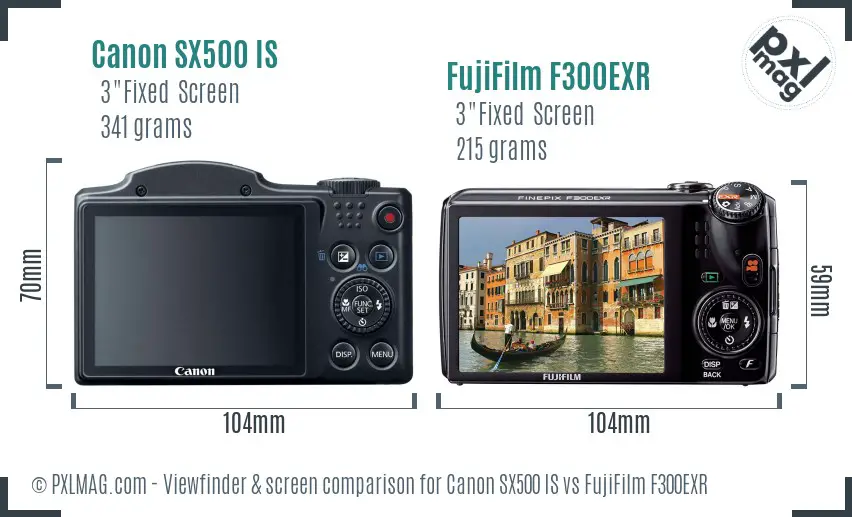 Canon SX500 IS vs FujiFilm F300EXR Screen and Viewfinder comparison