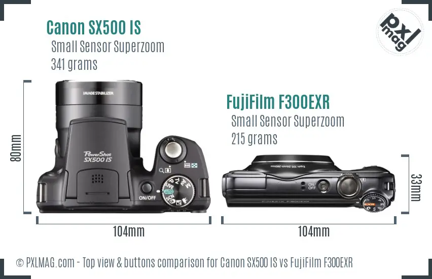 Canon SX500 IS vs FujiFilm F300EXR top view buttons comparison