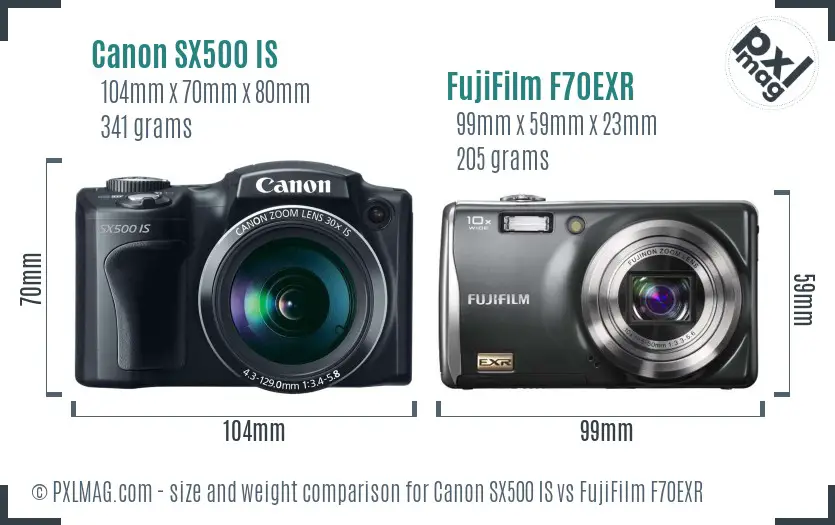Canon SX500 IS vs FujiFilm F70EXR size comparison Canon SX500 IS vs FujiFilm F70EXR size comparison