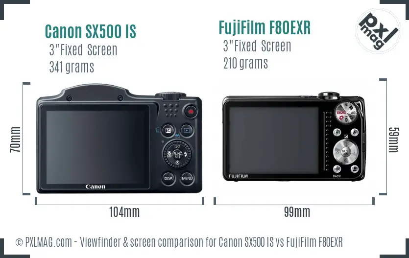 Canon SX500 IS vs FujiFilm F80EXR Screen and Viewfinder comparison