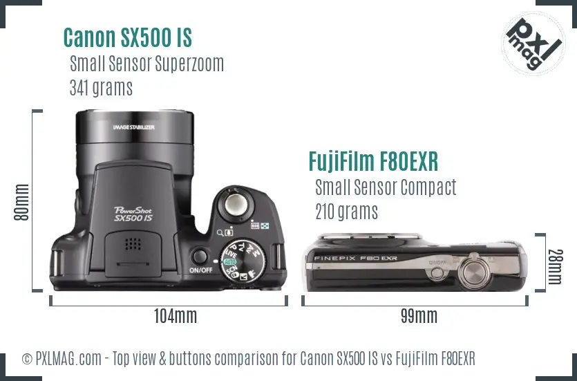 Canon SX500 IS vs FujiFilm F80EXR top view buttons comparison