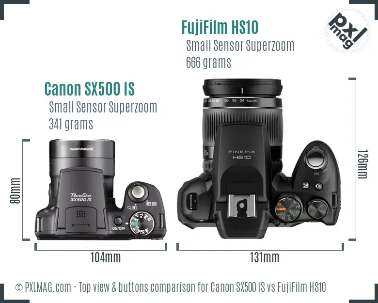 Canon SX500 IS vs FujiFilm HS10 top view buttons comparison