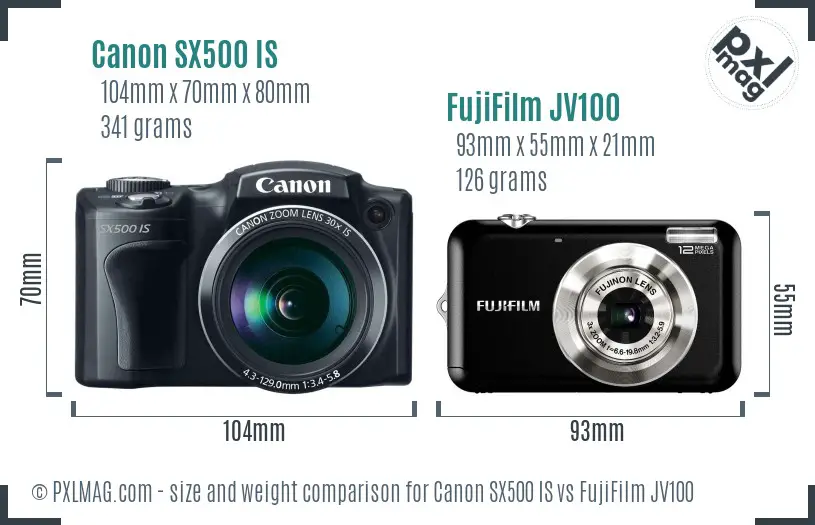 Canon SX500 IS vs FujiFilm JV100 size comparison