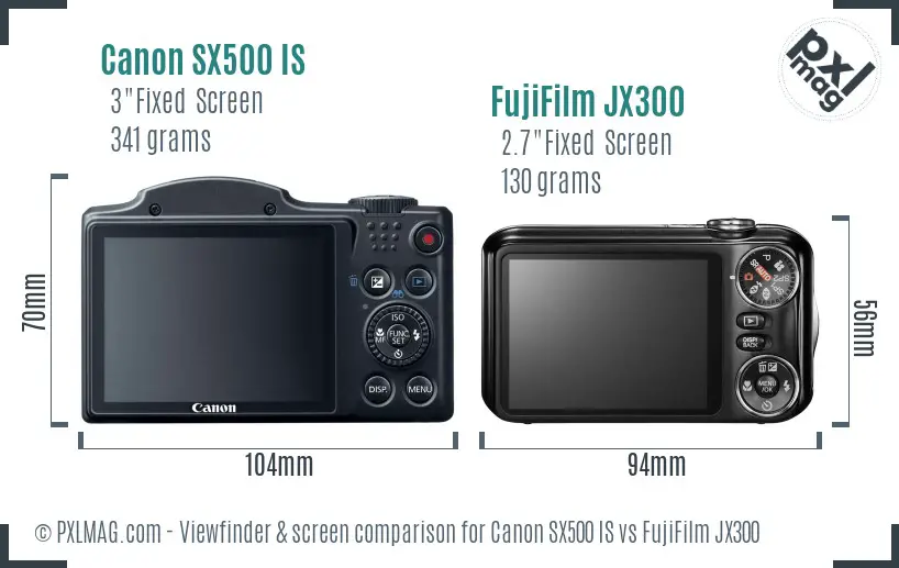 Canon SX500 IS vs FujiFilm JX300 Screen and Viewfinder comparison