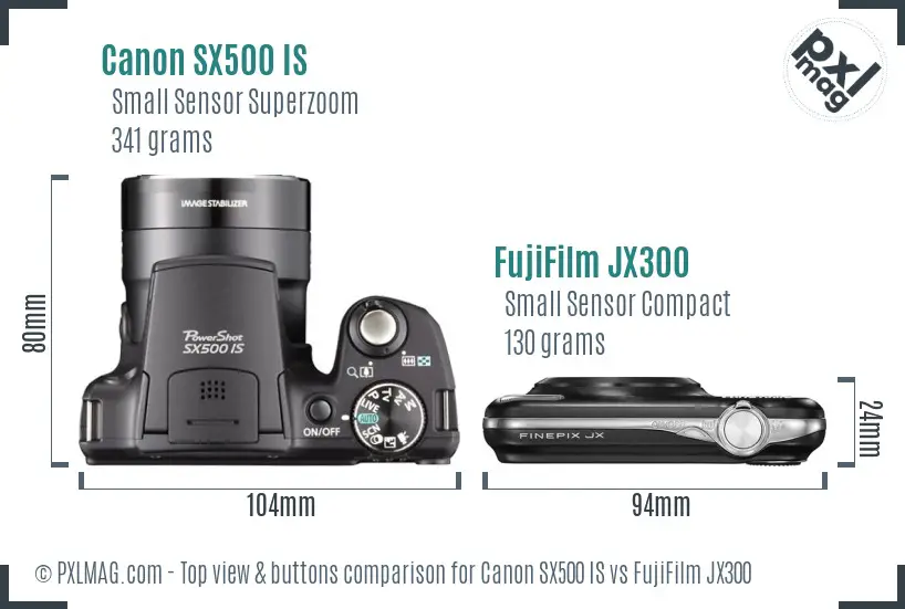 Canon SX500 IS vs FujiFilm JX300 top view buttons comparison