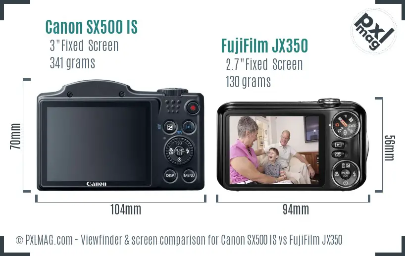 Canon SX500 IS vs FujiFilm JX350 Screen and Viewfinder comparison