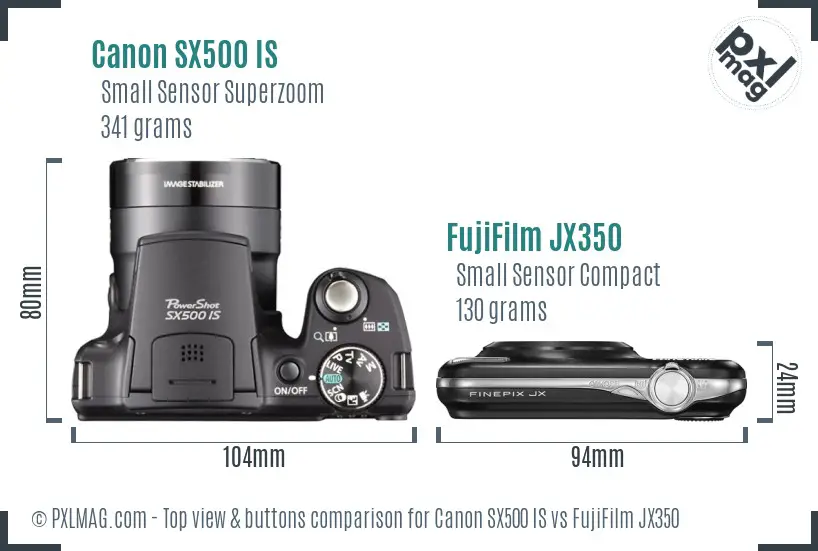 Canon SX500 IS vs FujiFilm JX350 top view buttons comparison