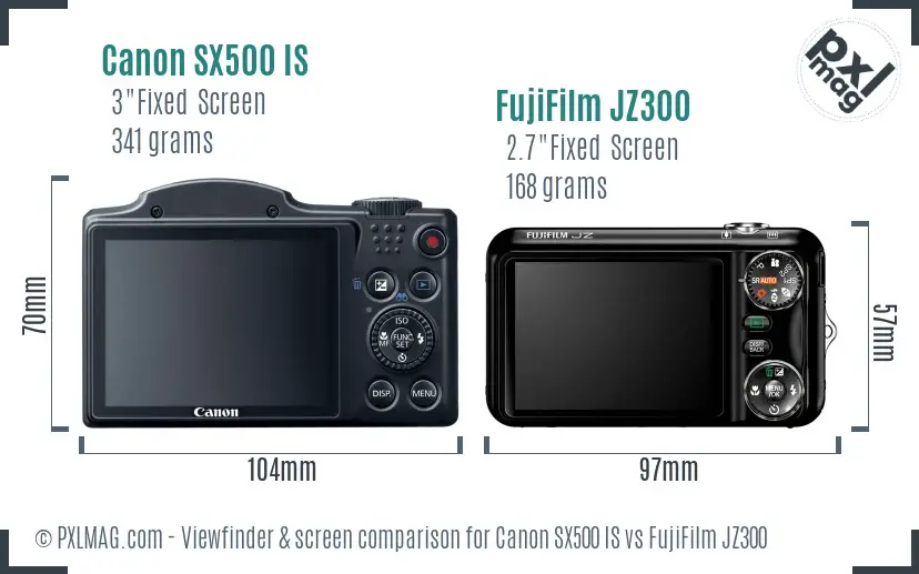 Canon SX500 IS vs FujiFilm JZ300 Screen and Viewfinder comparison
