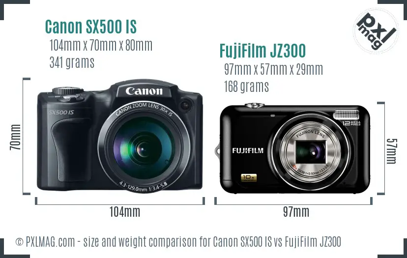 Canon SX500 IS vs FujiFilm JZ300 size comparison