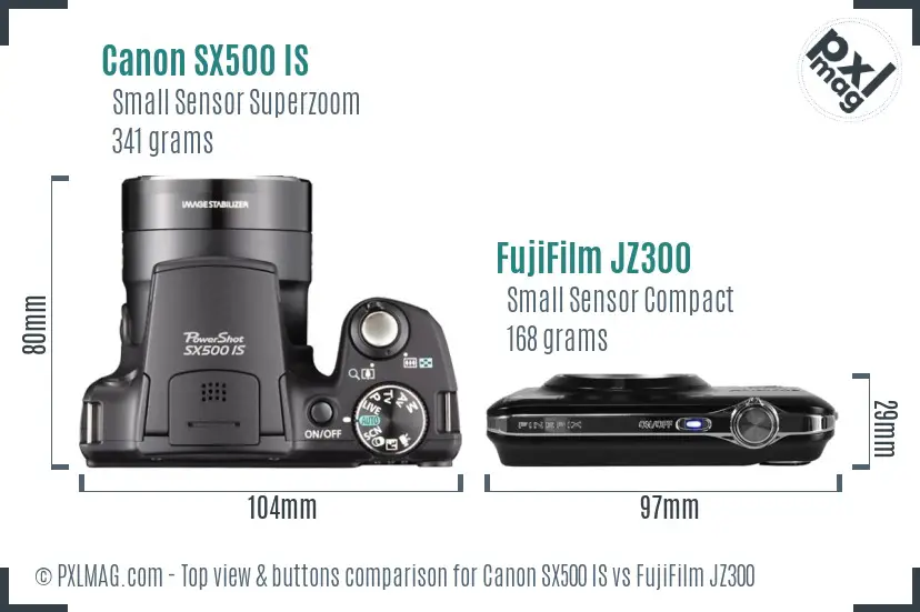 Canon SX500 IS vs FujiFilm JZ300 top view buttons comparison