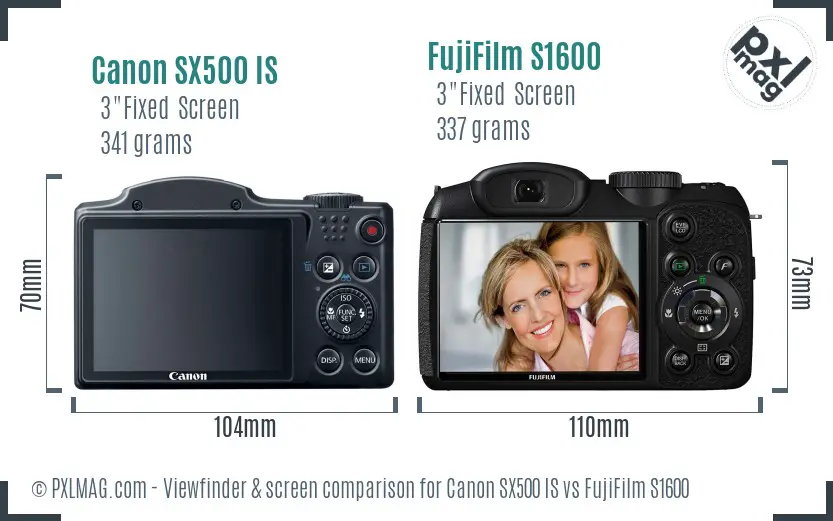 Canon SX500 IS vs FujiFilm S1600 Screen and Viewfinder comparison