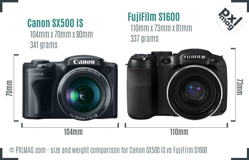 Canon SX500 IS vs FujiFilm S1600 size comparison