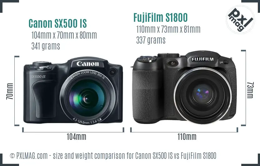 Canon SX500 IS vs FujiFilm S1800 size comparison