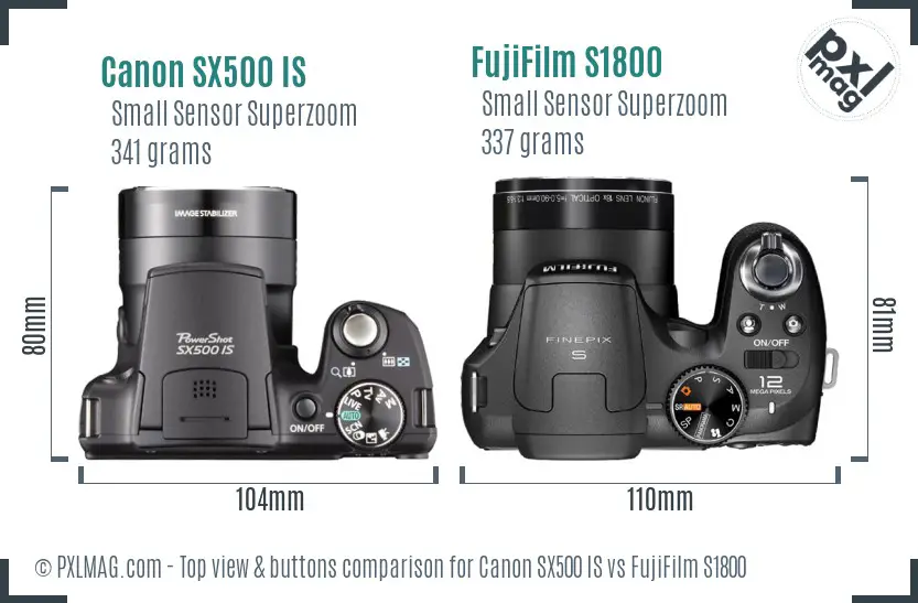 Canon SX500 IS vs FujiFilm S1800 top view buttons comparison