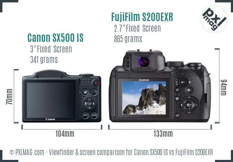 Canon SX500 IS vs FujiFilm S200EXR Screen and Viewfinder comparison