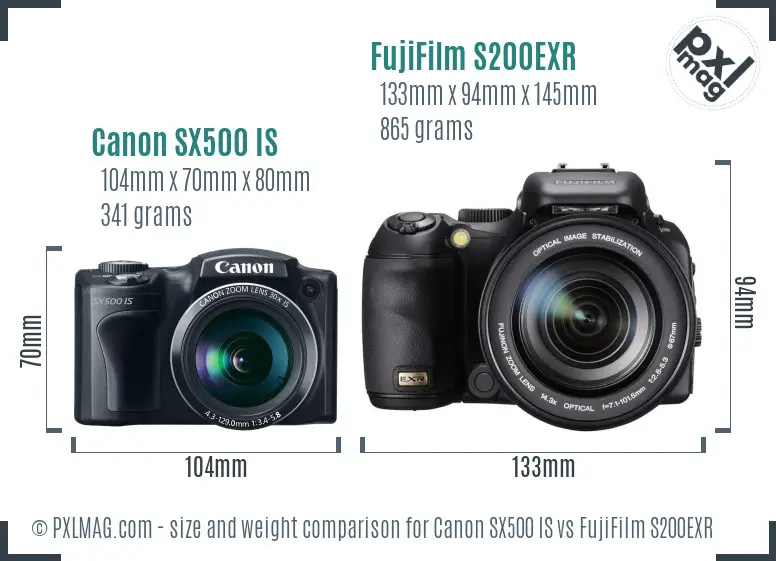 Canon SX500 IS vs FujiFilm S200EXR size comparison