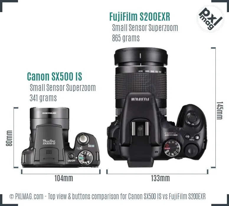 Canon SX500 IS vs FujiFilm S200EXR top view buttons comparison