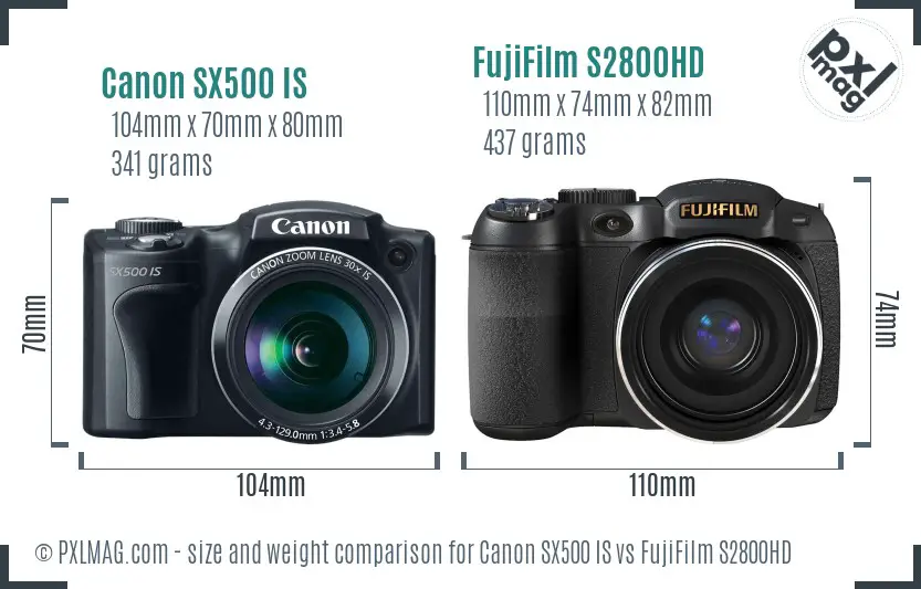 Canon SX500 IS vs FujiFilm S2800HD size comparison Canon SX500 IS vs FujiFilm S2800HD size comparison