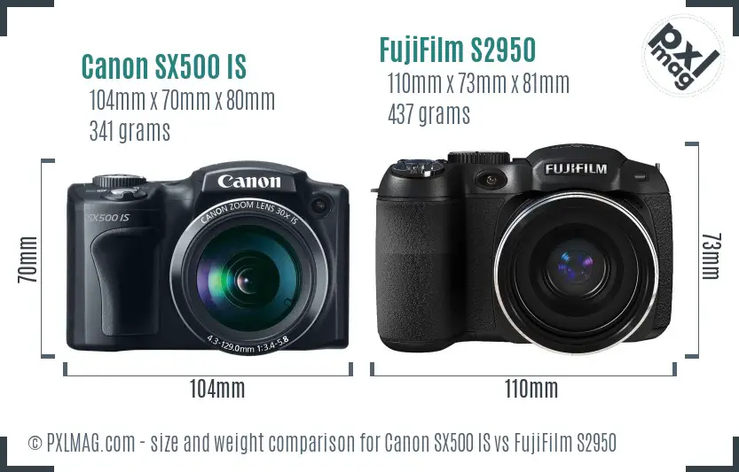 Canon SX500 IS vs FujiFilm S2950 size comparison