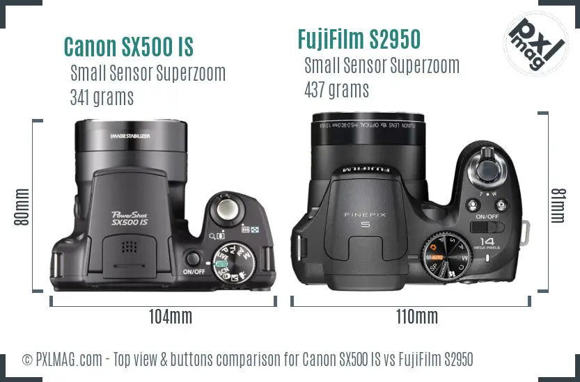 Canon SX500 IS vs FujiFilm S2950 top view buttons comparison