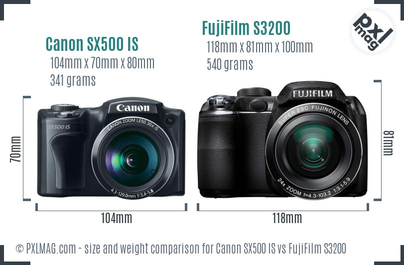 Canon SX500 IS vs FujiFilm S3200 size comparison