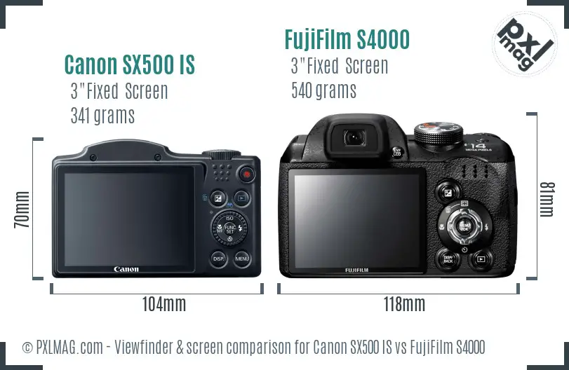 Canon SX500 IS vs FujiFilm S4000 Screen and Viewfinder comparison