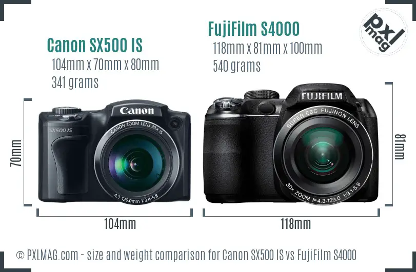 Canon SX500 IS vs FujiFilm S4000 size comparison