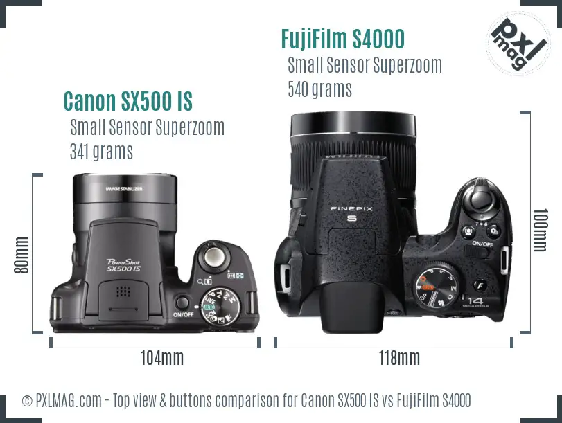 Canon SX500 IS vs FujiFilm S4000 top view buttons comparison