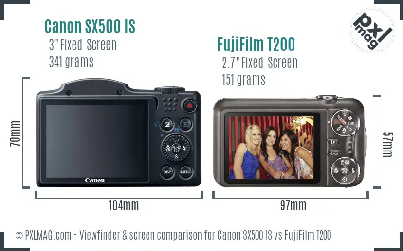 Canon SX500 IS vs FujiFilm T200 Screen and Viewfinder comparison