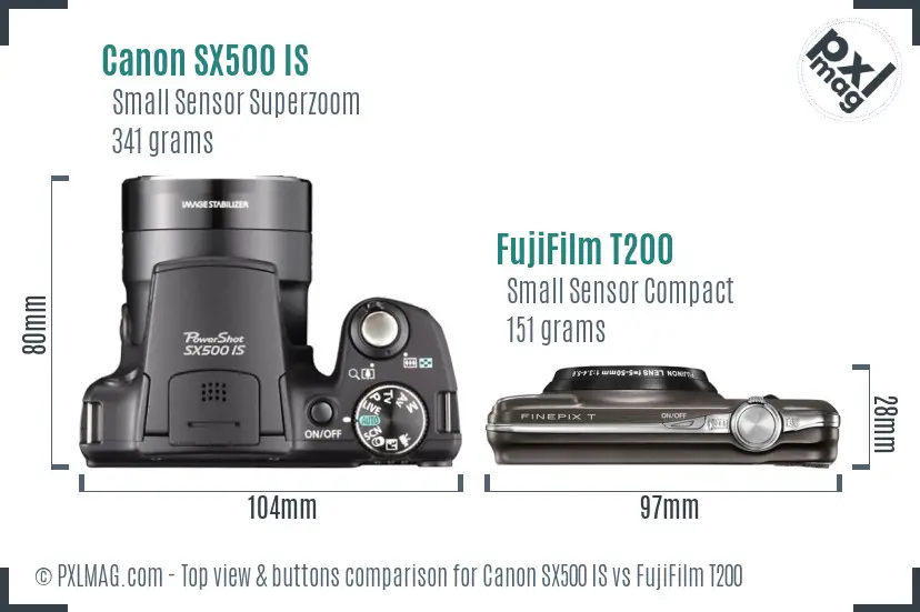 Canon SX500 IS vs FujiFilm T200 top view buttons comparison