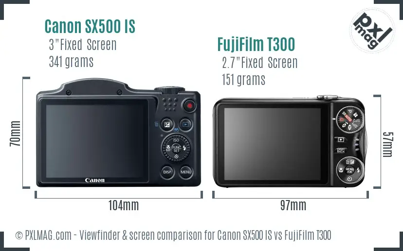 Canon SX500 IS vs FujiFilm T300 Screen and Viewfinder comparison