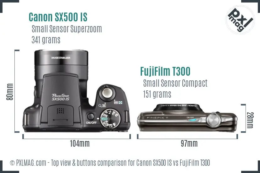 Canon SX500 IS vs FujiFilm T300 top view buttons comparison