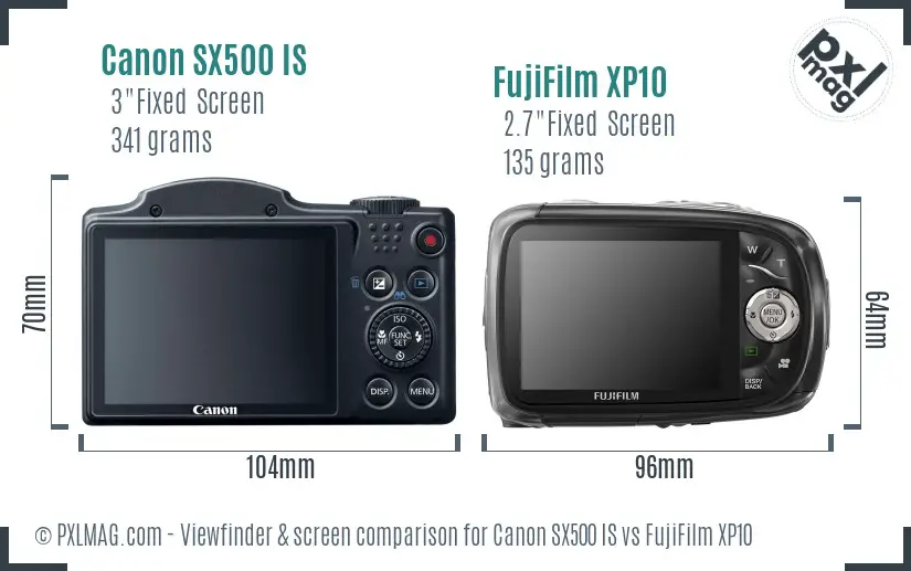 Canon SX500 IS vs FujiFilm XP10 Screen and Viewfinder comparison