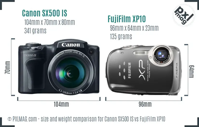 Canon SX500 IS vs FujiFilm XP10 size comparison