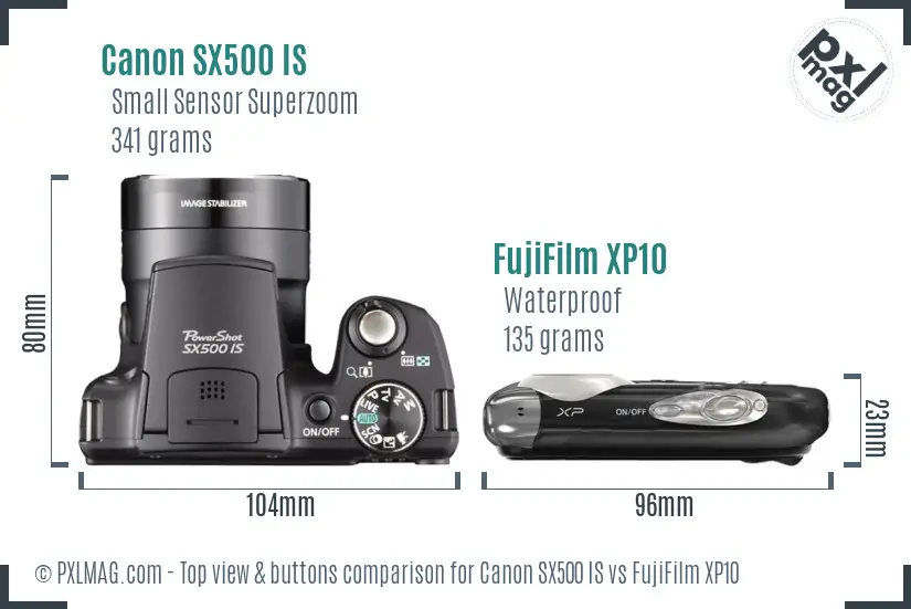 Canon SX500 IS vs FujiFilm XP10 top view buttons comparison