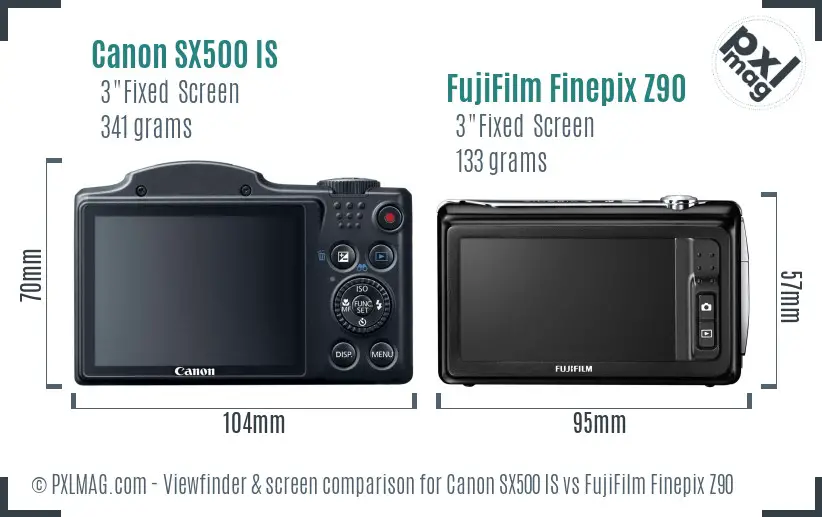 Canon SX500 IS vs FujiFilm Finepix Z90 Screen and Viewfinder comparison