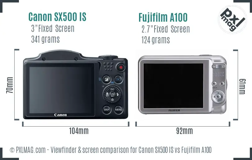 Canon SX500 IS vs Fujifilm A100 Screen and Viewfinder comparison