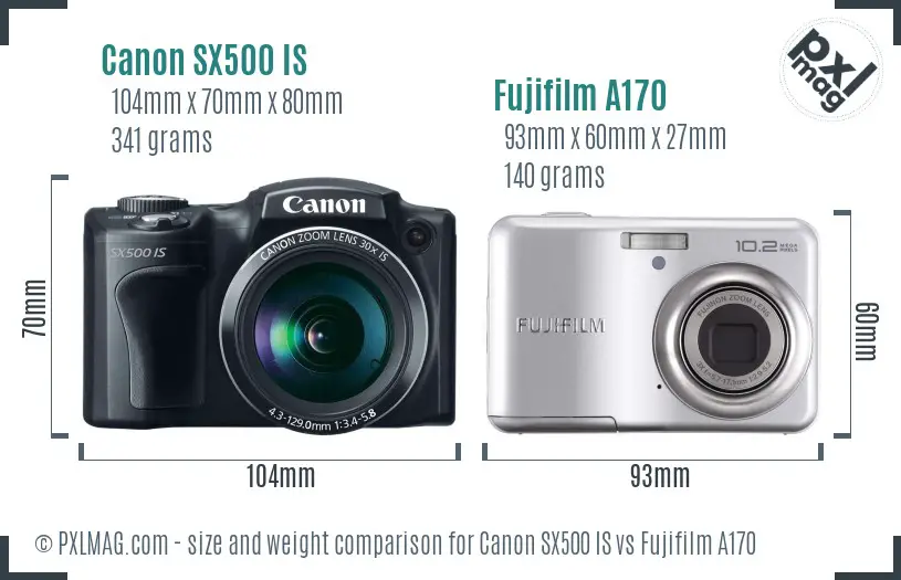 Canon SX500 IS vs Fujifilm A170 size comparison