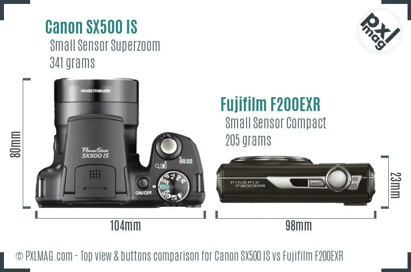 Canon SX500 IS vs Fujifilm F200EXR top view buttons comparison