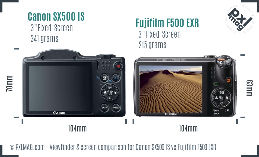 Canon SX500 IS vs Fujifilm F500 EXR Screen and Viewfinder comparison