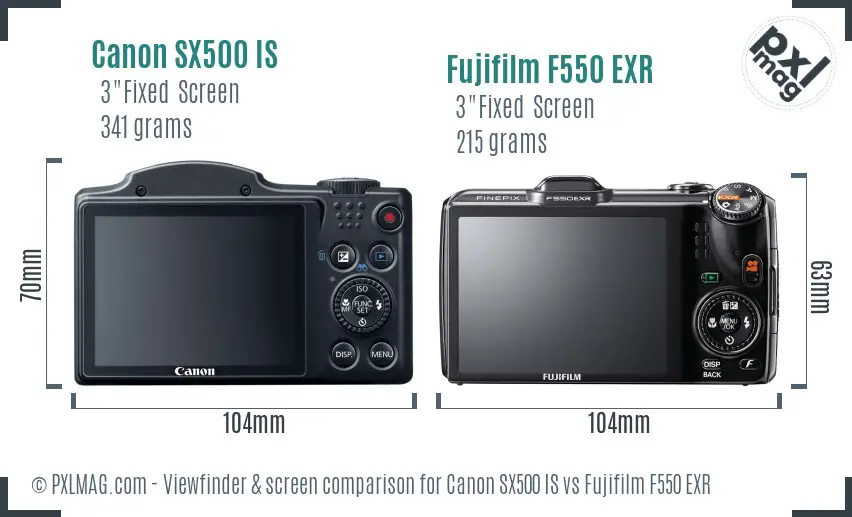 Canon SX500 IS vs Fujifilm F550 EXR Screen and Viewfinder comparison