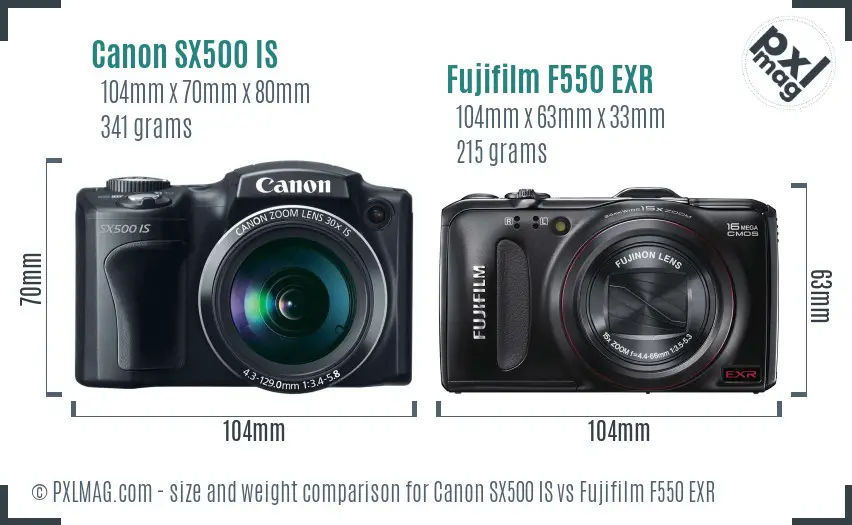 Canon SX500 IS vs Fujifilm F550 EXR size comparison