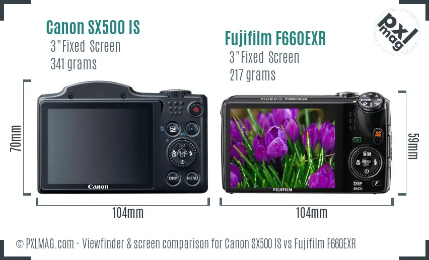 Canon SX500 IS vs Fujifilm F660EXR Screen and Viewfinder comparison