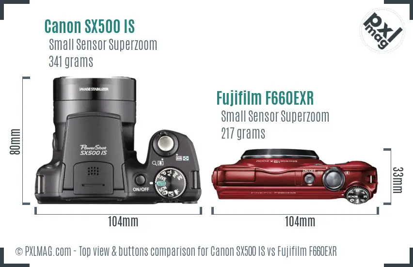 Canon SX500 IS vs Fujifilm F660EXR top view buttons comparison