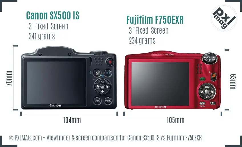 Canon SX500 IS vs Fujifilm F750EXR Screen and Viewfinder comparison